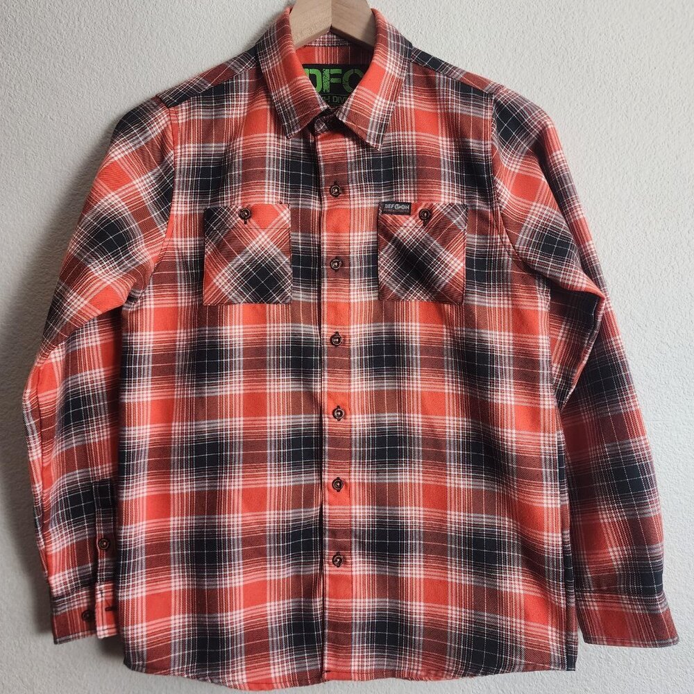 Dixxon Defcon Powersports Shirt Youth Large Orange Plaid Flannel Long Sleeve